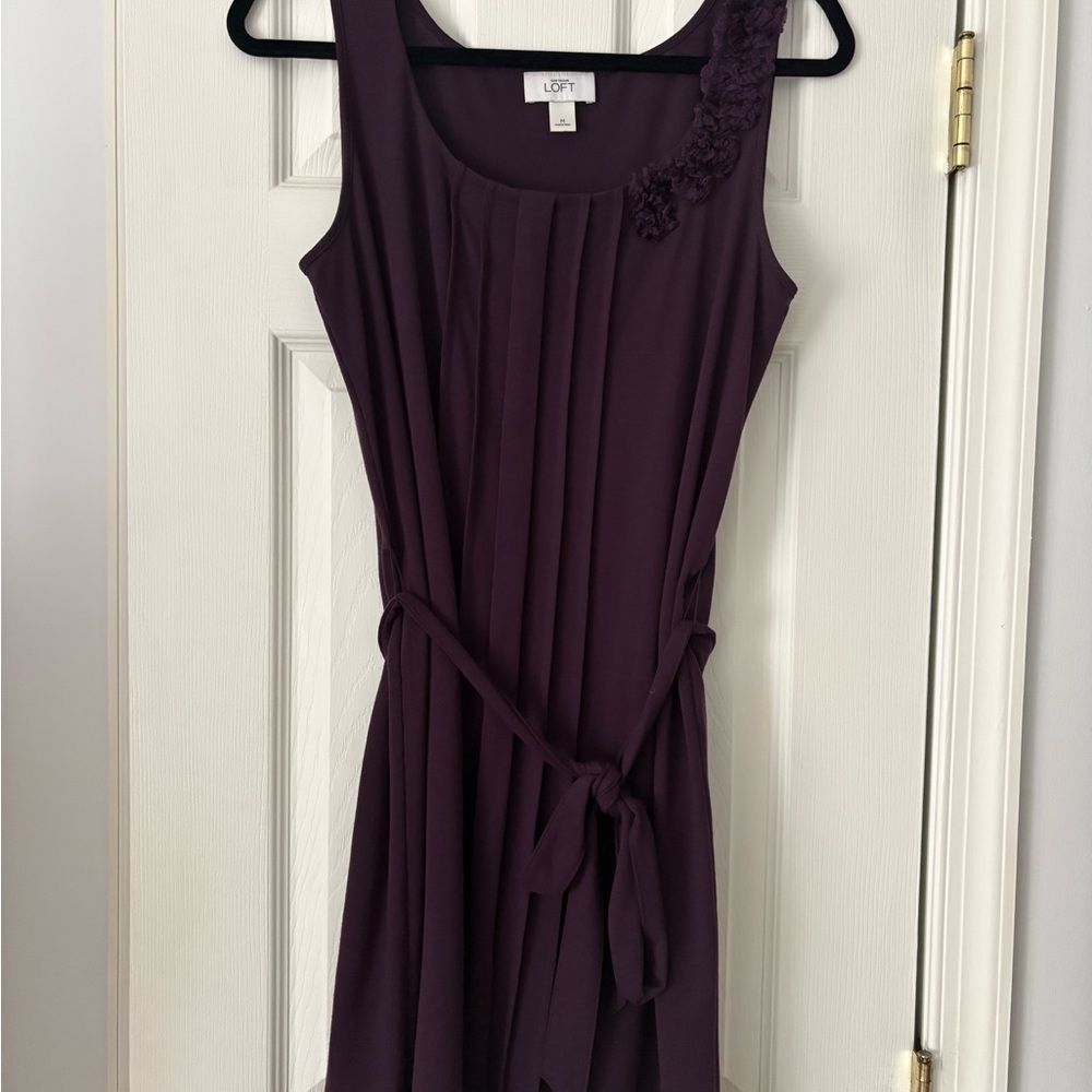 LOFT Deep Purple Mini Dress with Floral Accent